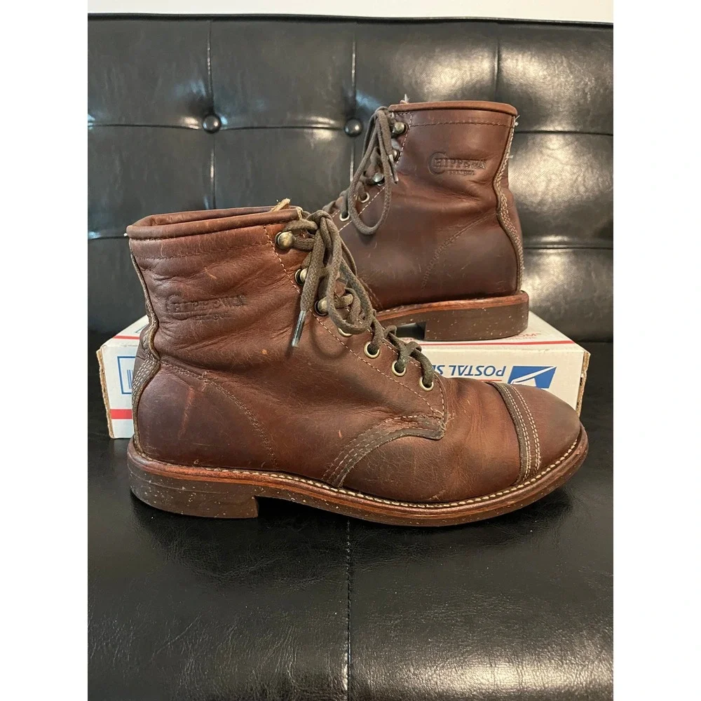 Chippewa Service Brown Leather Cap Toe Boots